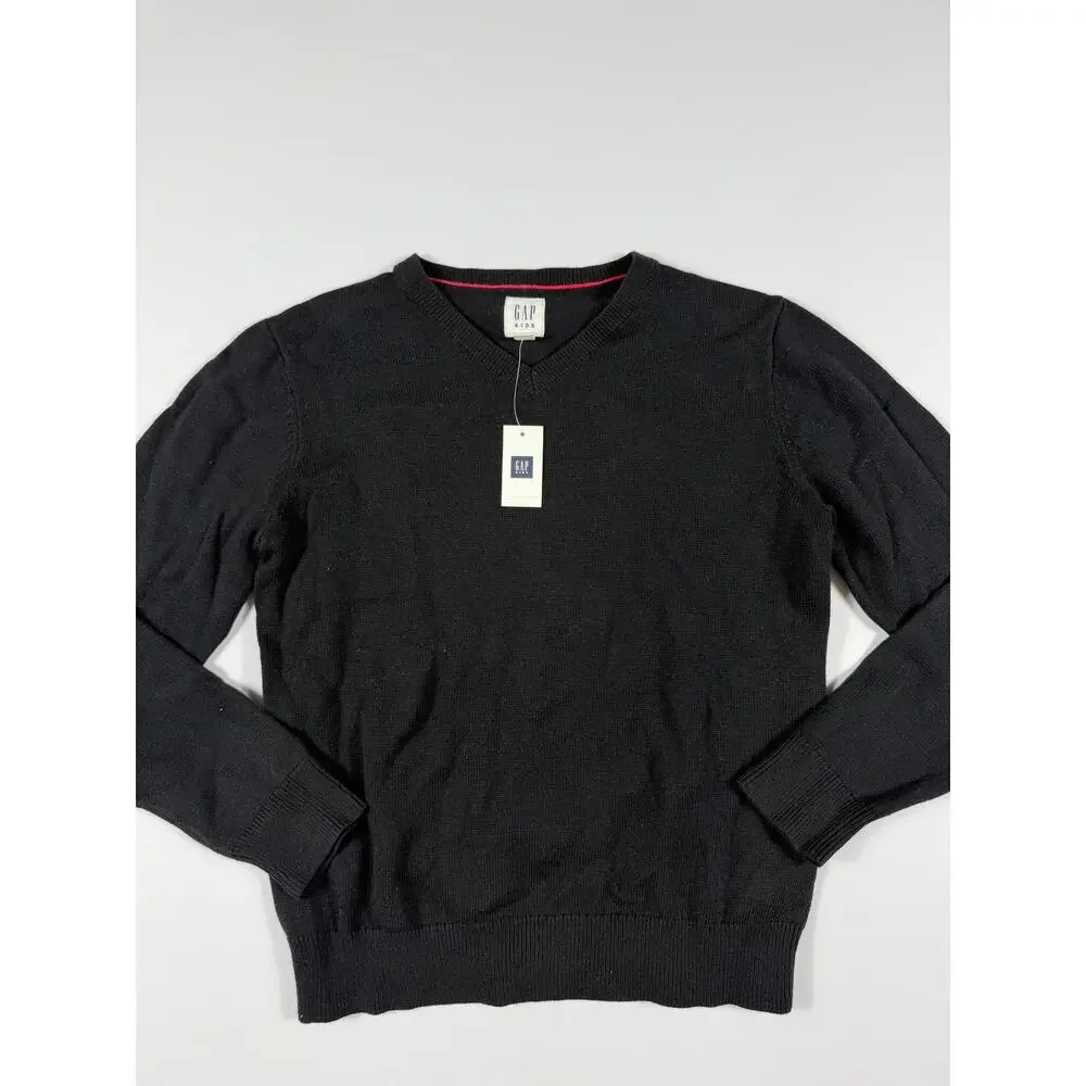 NEW Gap Kids V-Neck Cotton Blend Sweater Black Size 12